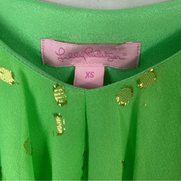 Lilly Pulitzer Gianna Silk Strappy Ruffle Mini Dress Green Metallic Gold Dot XS - Picture 8 of 14